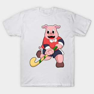 Pig at Hockey with Hockey bat T-Shirt